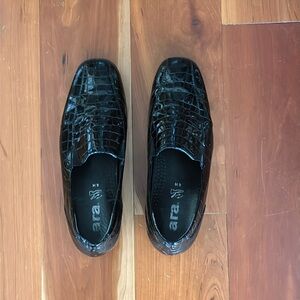 Ara Black Patent Leather Wedge Loafers 9